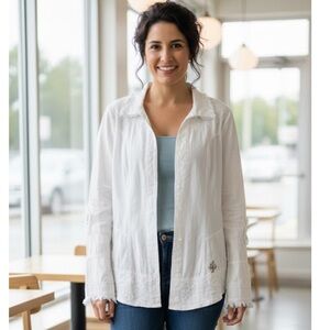 Caamano White Embroidered Button-Up Shirt